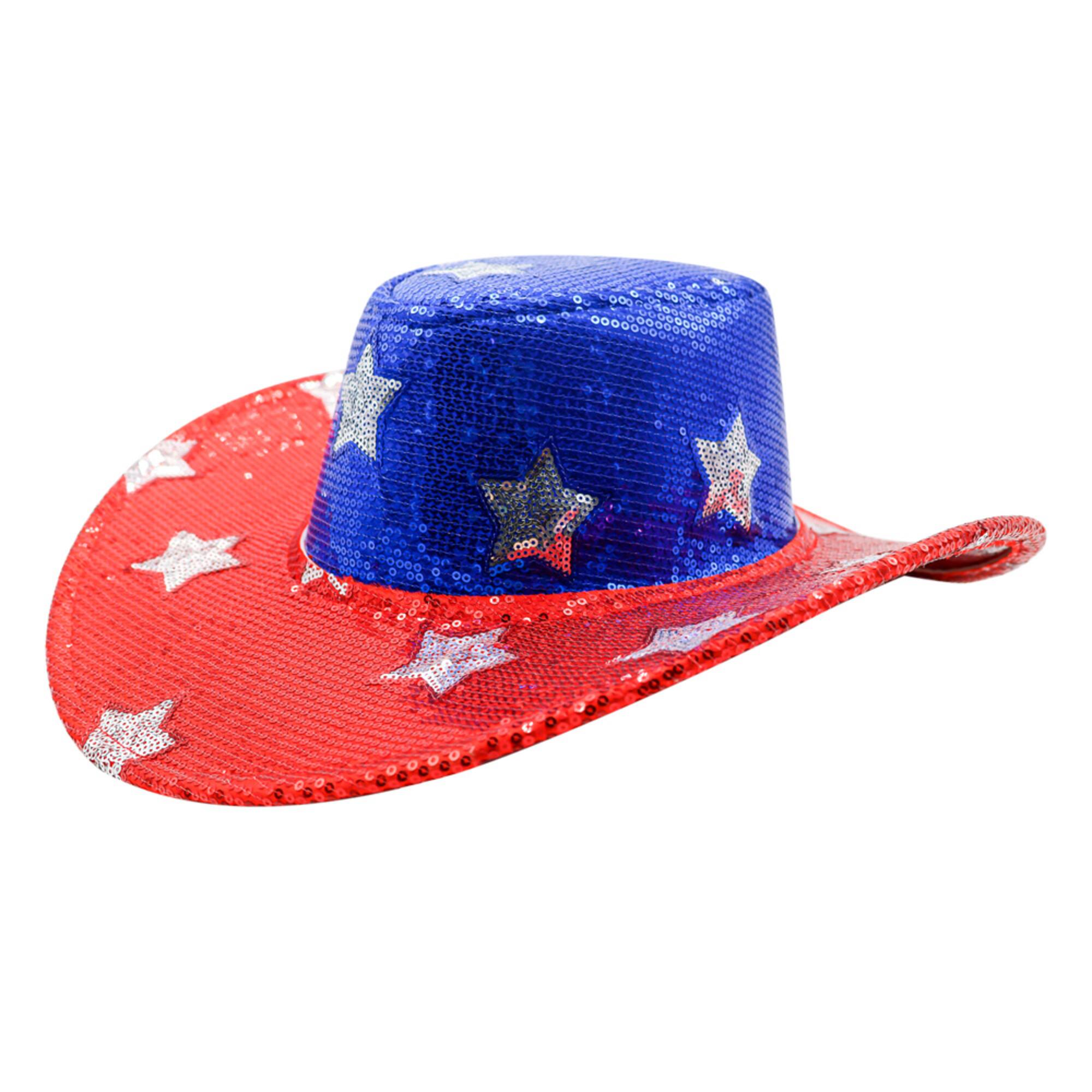 Red & Blue Star Sequin Cowboy Hat by Celebrate It™